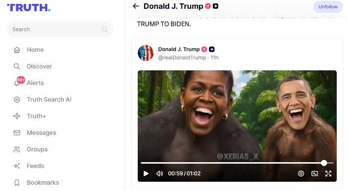 트럼프 대통령의 트루스소셜 계정 캡처