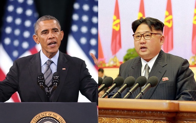 버락 오바마 전 미국 대통령(왼쪽)과 김정은 북한 국무위원장. 오바마 행정부 시절인 2014년 김정은의 북한은 국영 통신사 조선중앙통신을 통해 오바마에게&nbsp;“아프리카 열대 수림에 서식하는 원숭이”라는 폭언을 퍼부었다. 연합뉴스