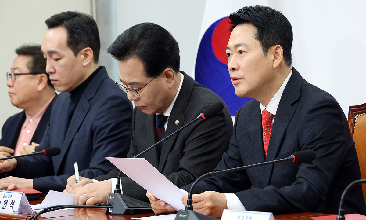 국민의힘 장동혁 대표가 12일 국회에서 열린 최고위원회의에서 발언하고 있다. 연합뉴스