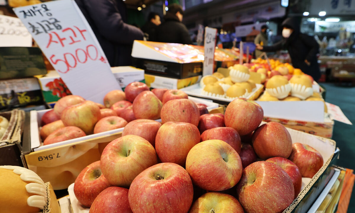 설 차례상 비용이 전년 대비 4% 이상 오르면서 명절 체감 물가 부담이 커지는 가운데 지난 11일 서울 마포구 망원시장에서 시민들이 제수용품을 구매하고 있다. 뉴스1