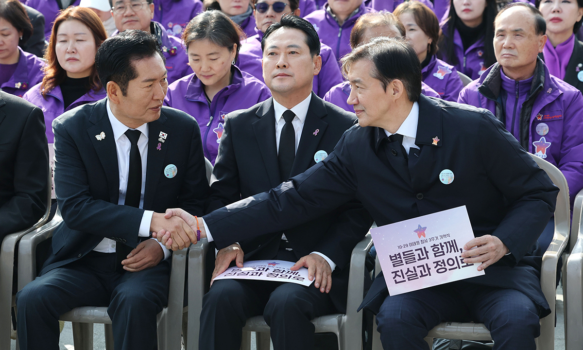 더불어민주당 정청래 대표(왼쪽부터), 국민의힘 장동혁 대표, 조국혁신당 조국 비상대책위원장.