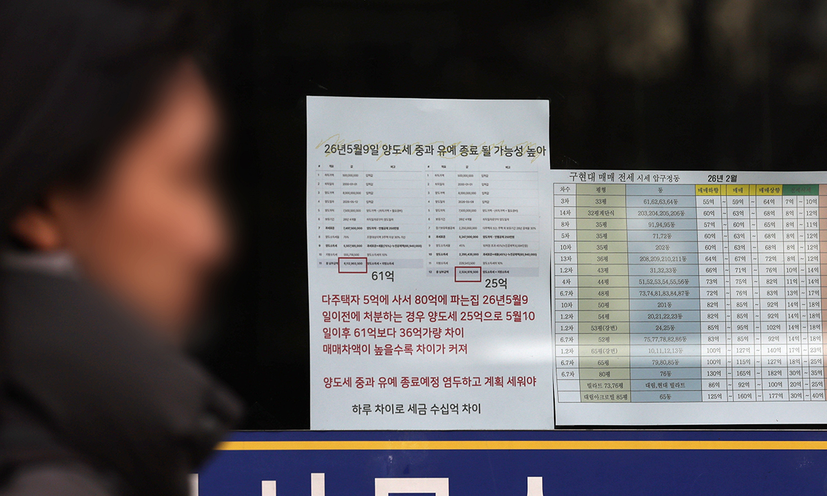 서울 강남구 한 부동산중개업소에 다주택자 양도소득세 중과 유예 종료와 관련된 메모가 붙어 있다. 연합뉴스