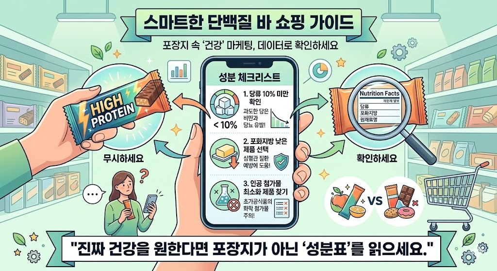 스마트한 단백질 바 쇼핑 가이드.&nbsp;제미나이 생성 그래픽