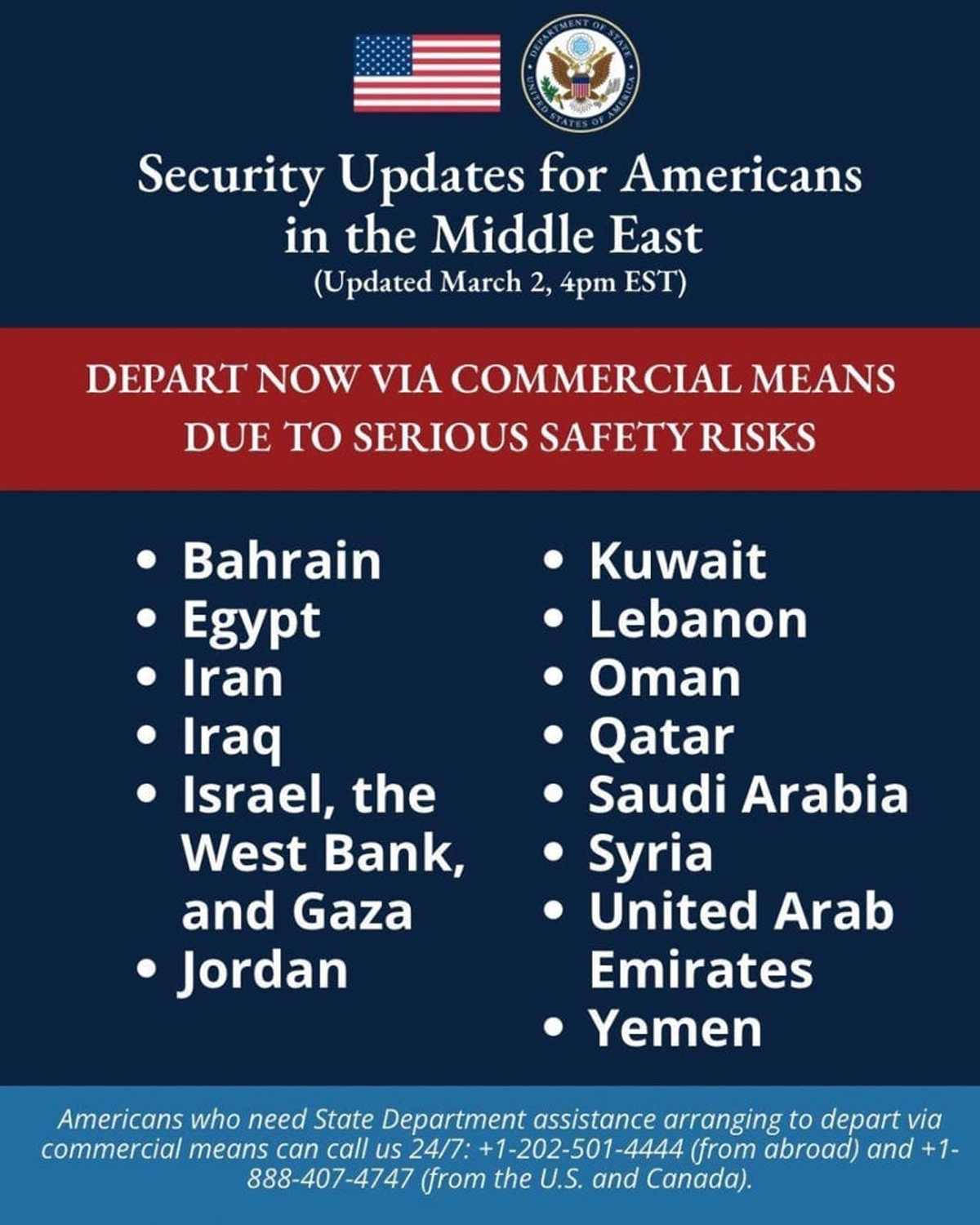 미 국무부, 중동 체류 자국민에 출국 촉구. 모라 람다르 미 국무부 차관보 엑스 캡처