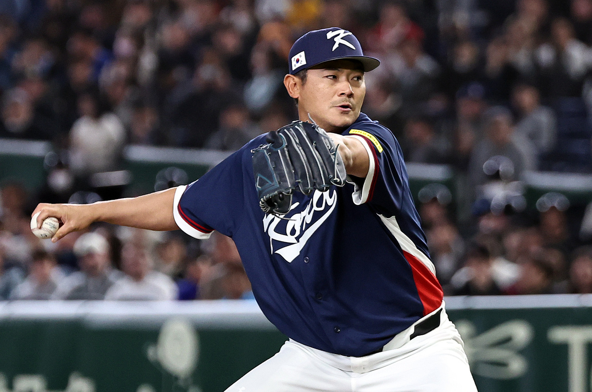 9일 일본 도쿄돔에서 열린 2026 월드베이스볼클래식 조별리그 C조 대한민국과 호주의 경기. 대한민국 투수 노경은이 2회 마운드에 올라 역투하고 있다. 뉴스1