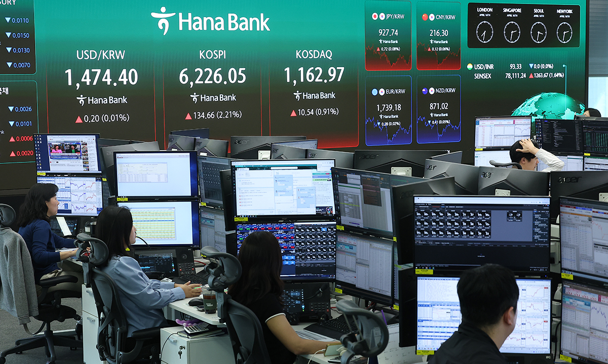 16일 서울 중구 하나은행 본점 딜링룸 현황판에 원/달러 환율, 코스피, 코스닥 지수가 표시돼 있다. 이날 코스피는 134.66포인트(2.21%)오른 6226.05으로, 코스닥 지수는 10.54포인트(0.91%) 오른 1162.97으로 마감했다. 연합뉴스