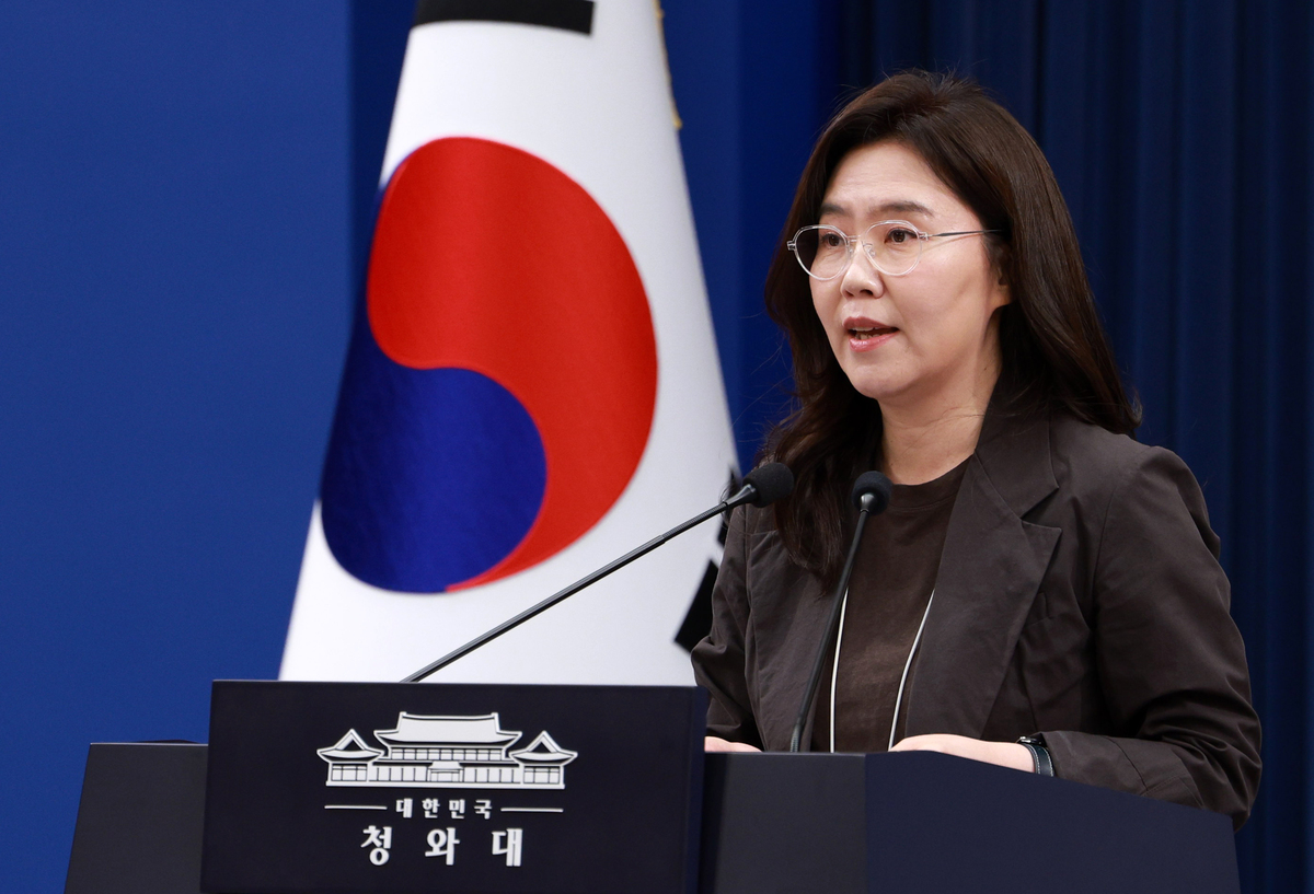 강유정 수석대변인이 17일 청와대 춘추관에서 국정목표 관련 브리핑을 하고 있다.&nbsp; &nbsp;뉴시스