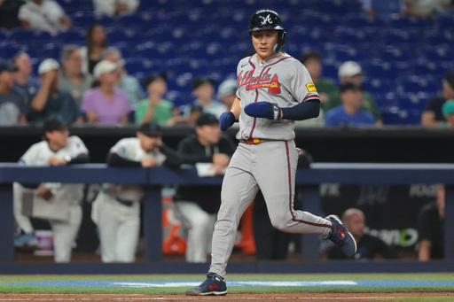 May 21, 2026; Miami, Florida, USA; Atlanta Braves shortstop Ha-Seong Kim (7) scores against the Miami Marlins during the fifth inning at loanDepot Park. Mandatory Credit: Sam Navarro-Imagn Images/2026-05-22 09:16:43/ &amp;lt;저작권자 ⓒ 1980-2026 ㈜연합뉴스. 무단 전재 재배포 금지, AI 학습 및 활용 금지&amp;gt;