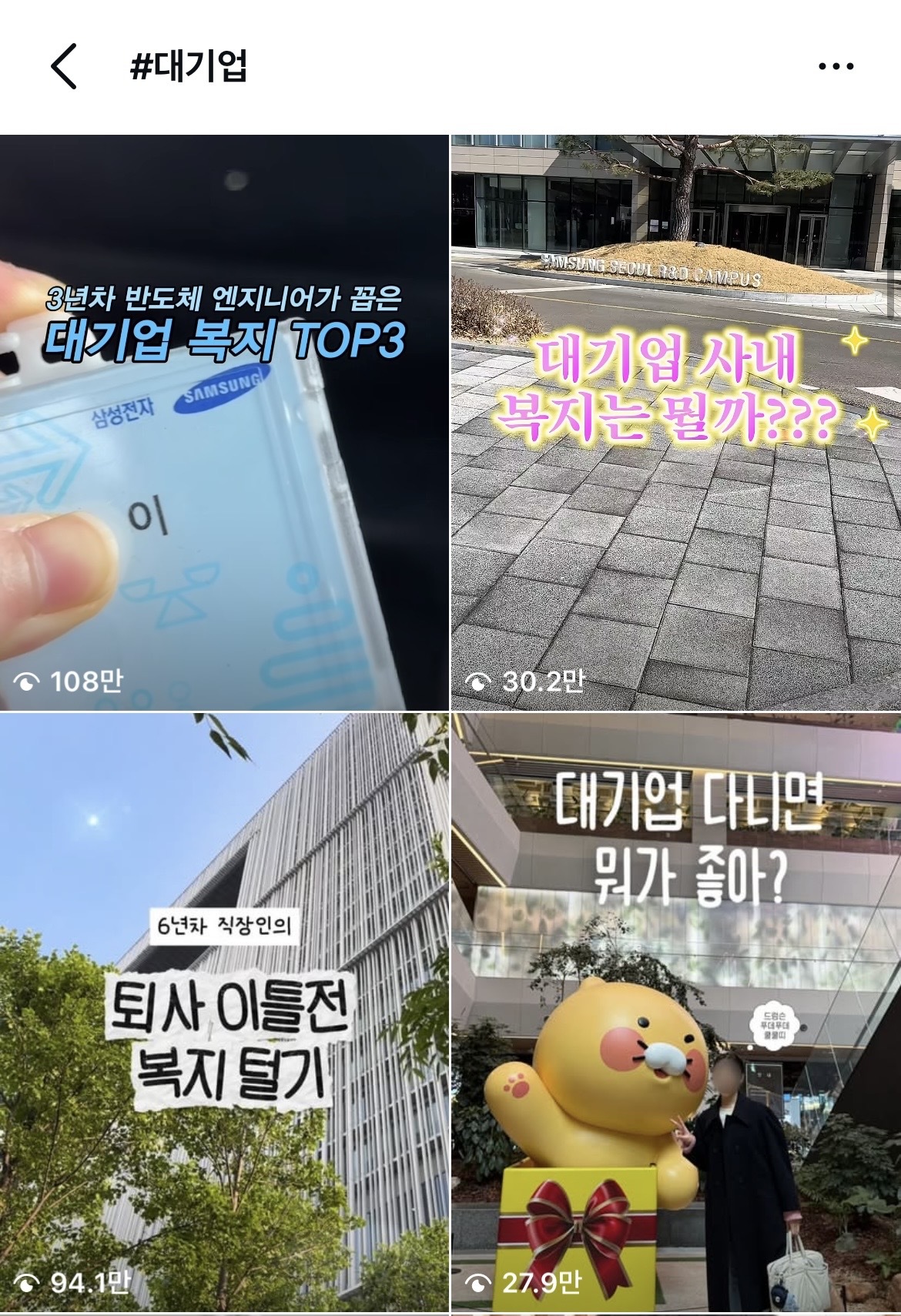 최근 SNS에서 대기업 복지 브이로그가 확산하고 있다. 인스타그램 캡쳐