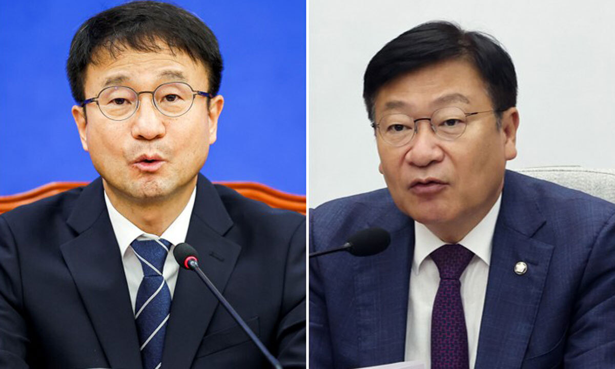 한병도 더불어민주당 원내대표, 정점식 국민의힘 원내대표(왼쪽부터). 뉴스1·뉴시스