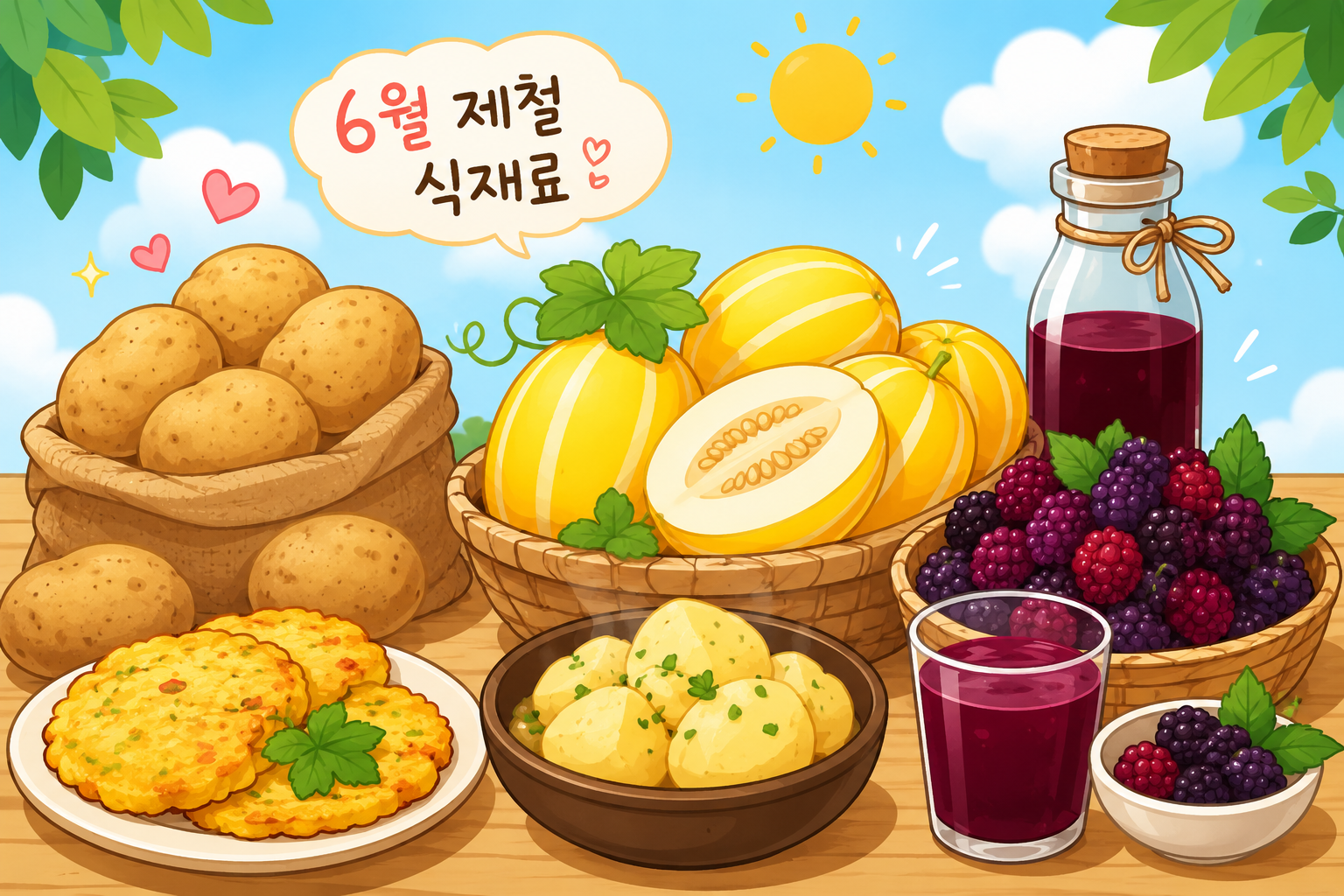 6월의 제철 식재료들. 생성형 인공지능(AI)으로 만든 이미지