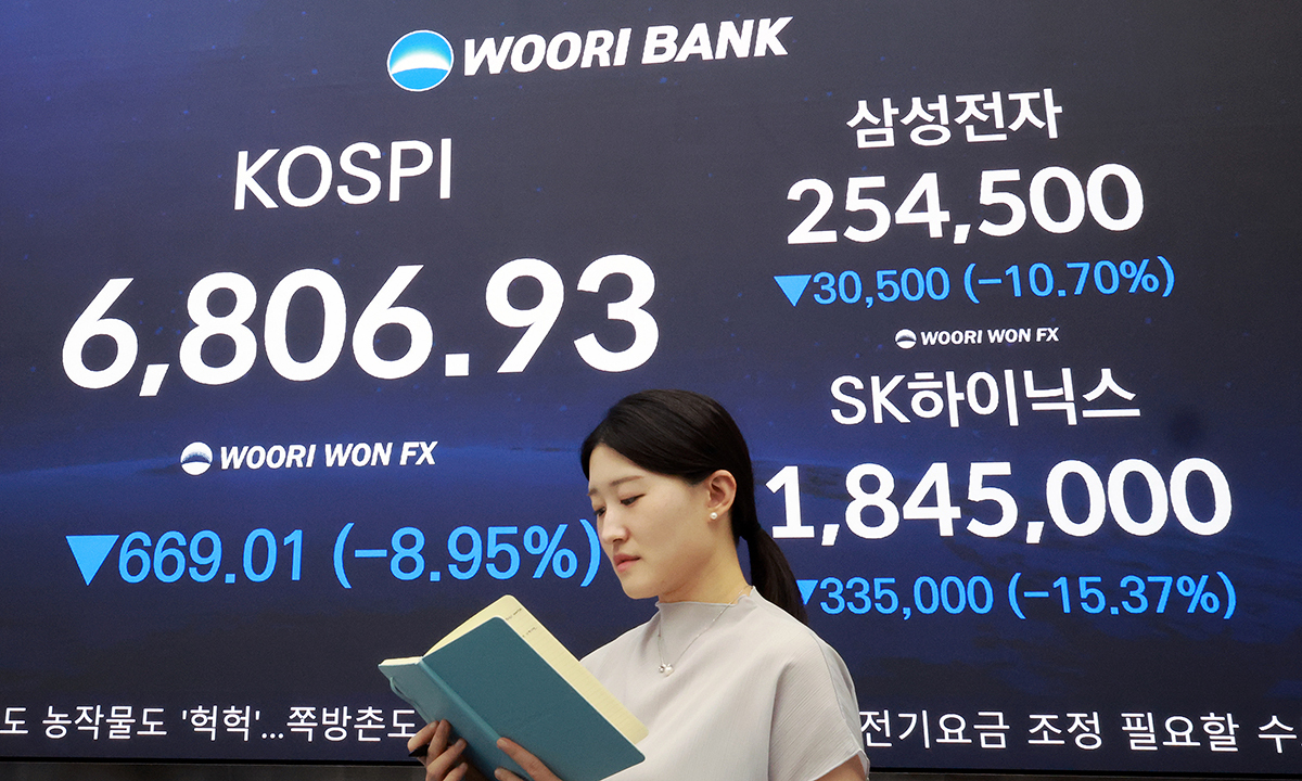 13일 서울 중구 우리은행 본점 딜링룸 전광판에 종가가 나오고 있다. 뉴스1