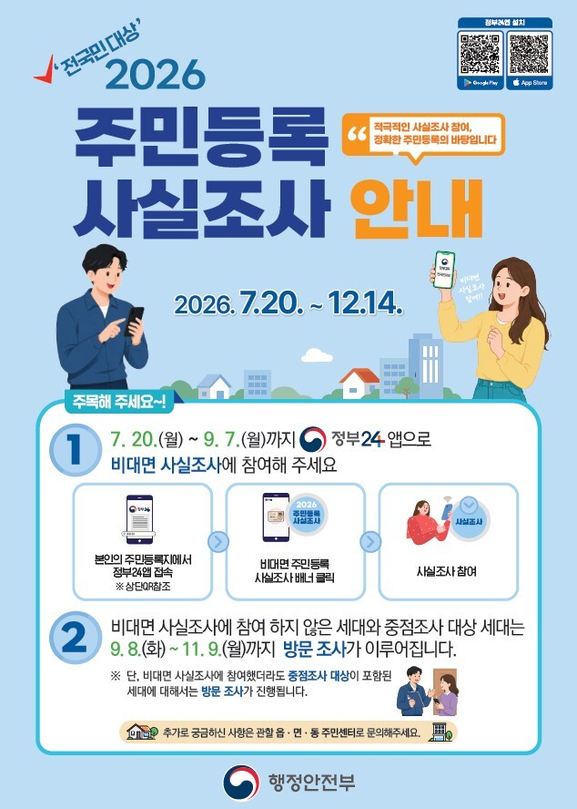 행안부, ‘주민등록 사실 조사’ 실시…정부24 앱으로 응답 가능