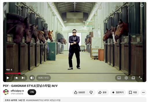 싸이 '강남스타일' 뮤비, K-팝 최초 60억뷰 "국경·세대 뛰어넘어"