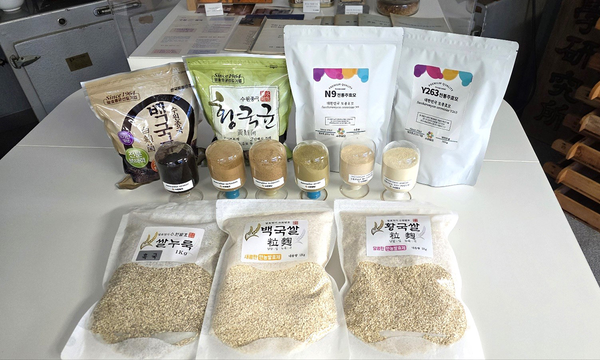 종균 전문기업 수원발효의 대표 품목. 수원발효는 종국(백국균, 황국균, 흑국균) 균을 서로 블렌딩해 새로운 풍미를 구현하는 연구를 진행하고 있다고 밝혔다. 수원발효 제공