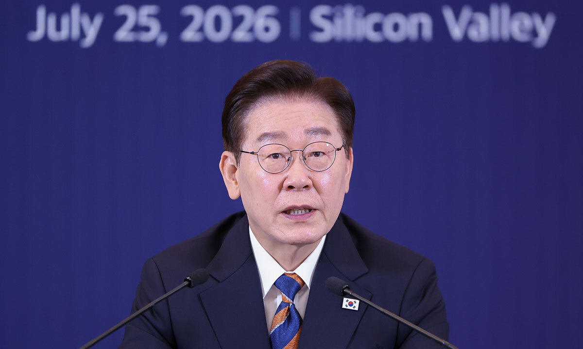 이재명 대통령이 25일(현지시간) 미국 샌프란시스코 한 호텔에서 열린 실리콘밸리 벤처투자 밋업에서 발언하고 있다. 연합뉴스
