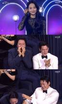 신민아 시상에 김우빈 '꿀 떨어지는 눈빛'…이광수는 환호