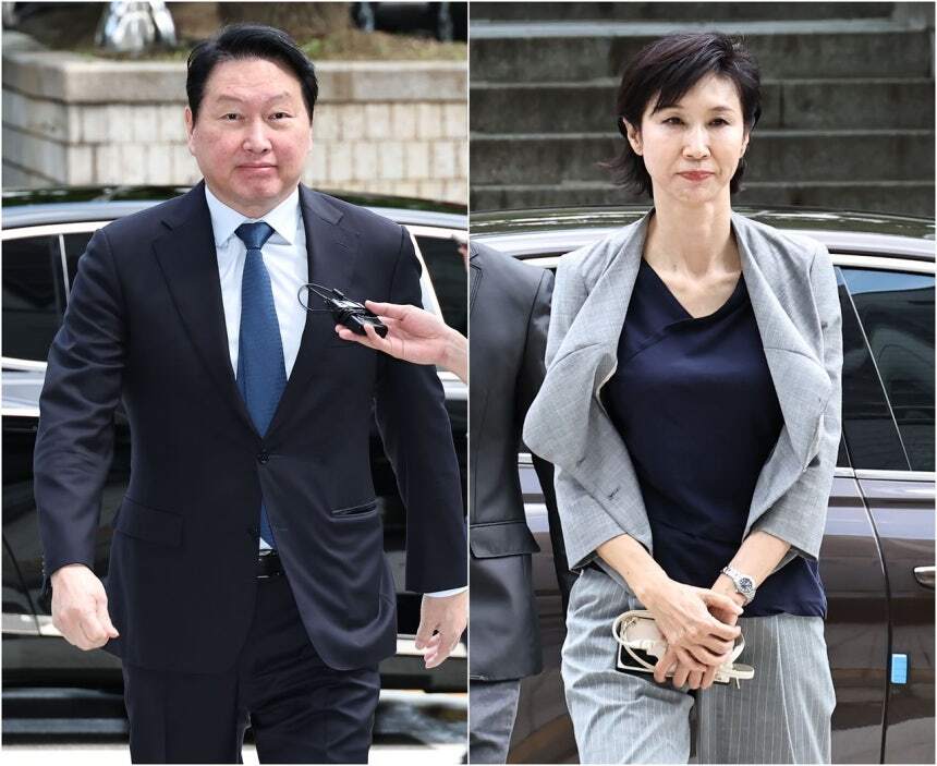 최태원 SK그룹 회장(왼쪽)과 노소영 아트센터 나비 관장. 연합뉴스