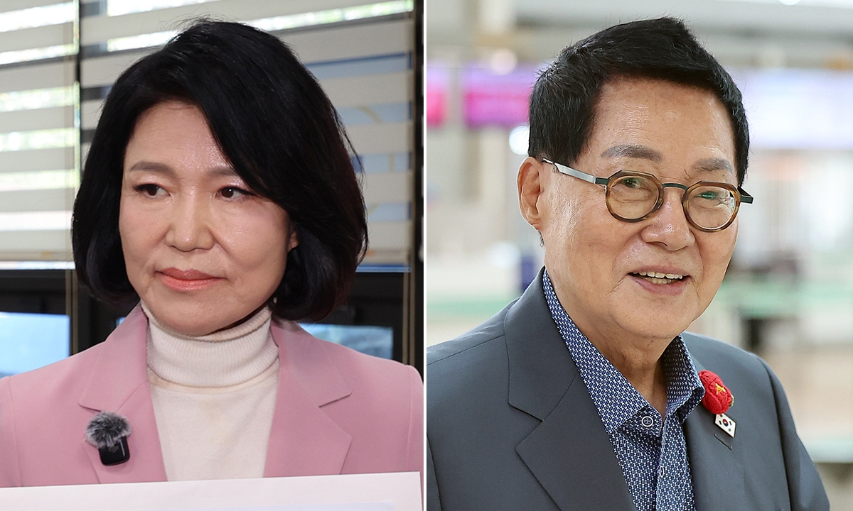 국민의힘 이진숙 의원(왼쪽), 더불어민주당 박지원 의원. 뉴시스