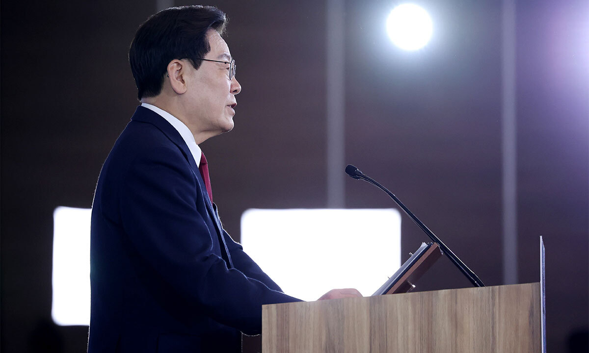 이재명 대통령이 24일(현지시간) 멕시코 멕시코시티에서 열린 동포 간담회에서 인사말을 하고 있다. 뉴시스