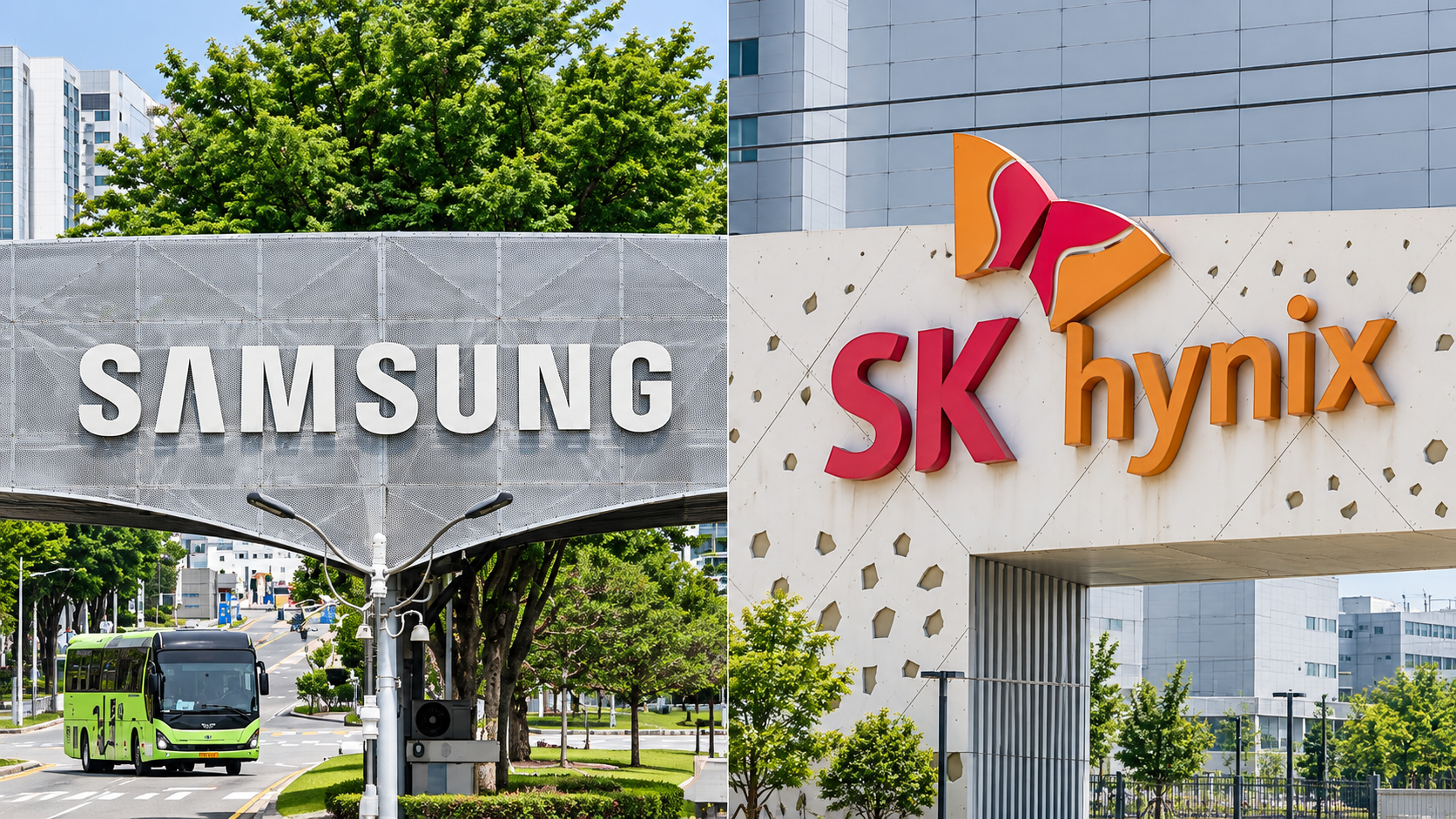 삼성전자와 SK하이닉스 사업장 모습. 두 회사가 역대급 실적에도 주가 급락을 겪으면서 반도체 호황의 지속 가능성과 기업가치 고평가 여부를 둘러싼 논쟁이 이어지고 있다. 연합뉴스