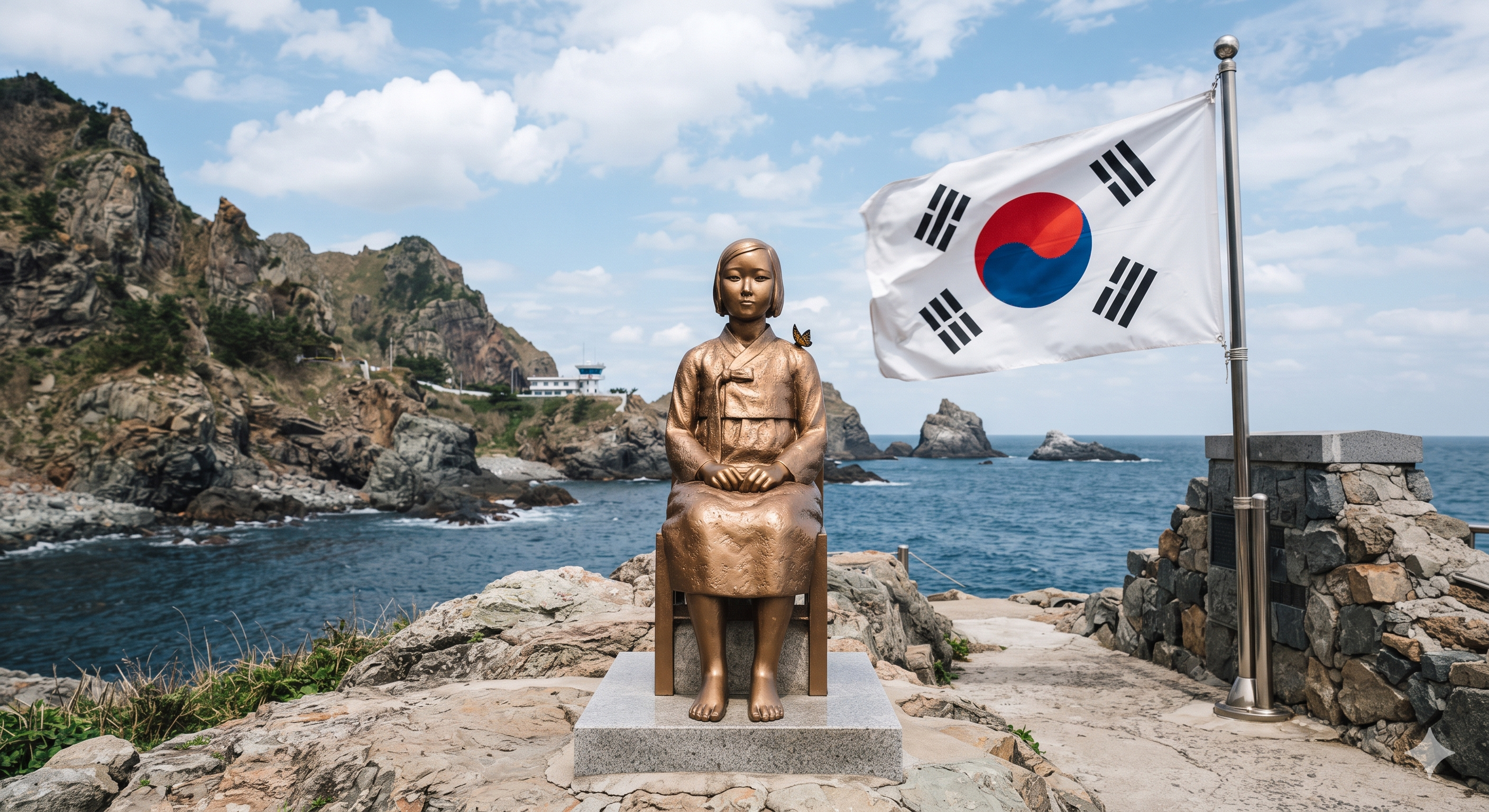 독도에 세워진 소녀상 가상 이미지. 사진=AI생성 이미지